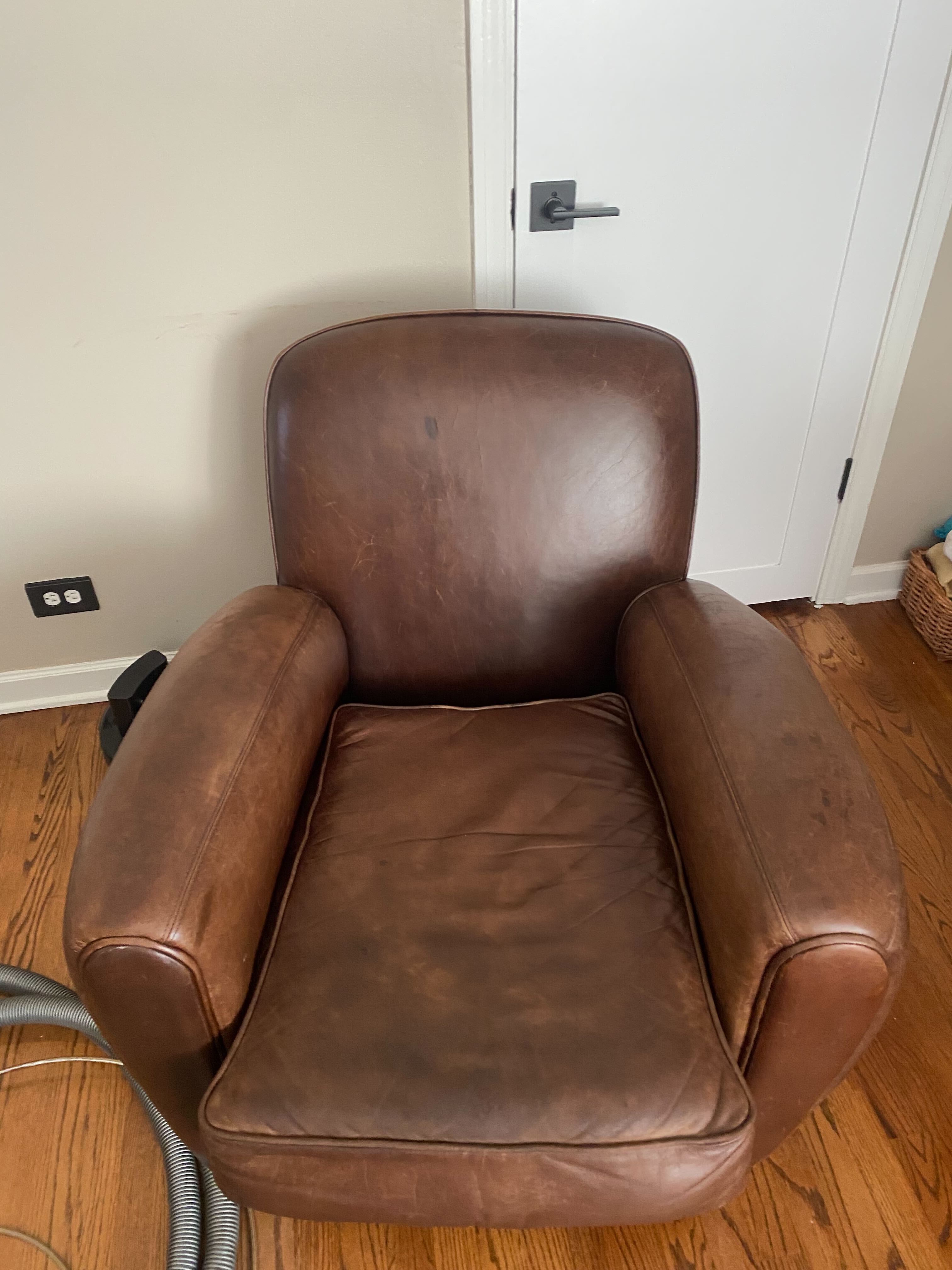 Same Charlotte leather sofa restored after Aclean Steamers two-step clean and condition