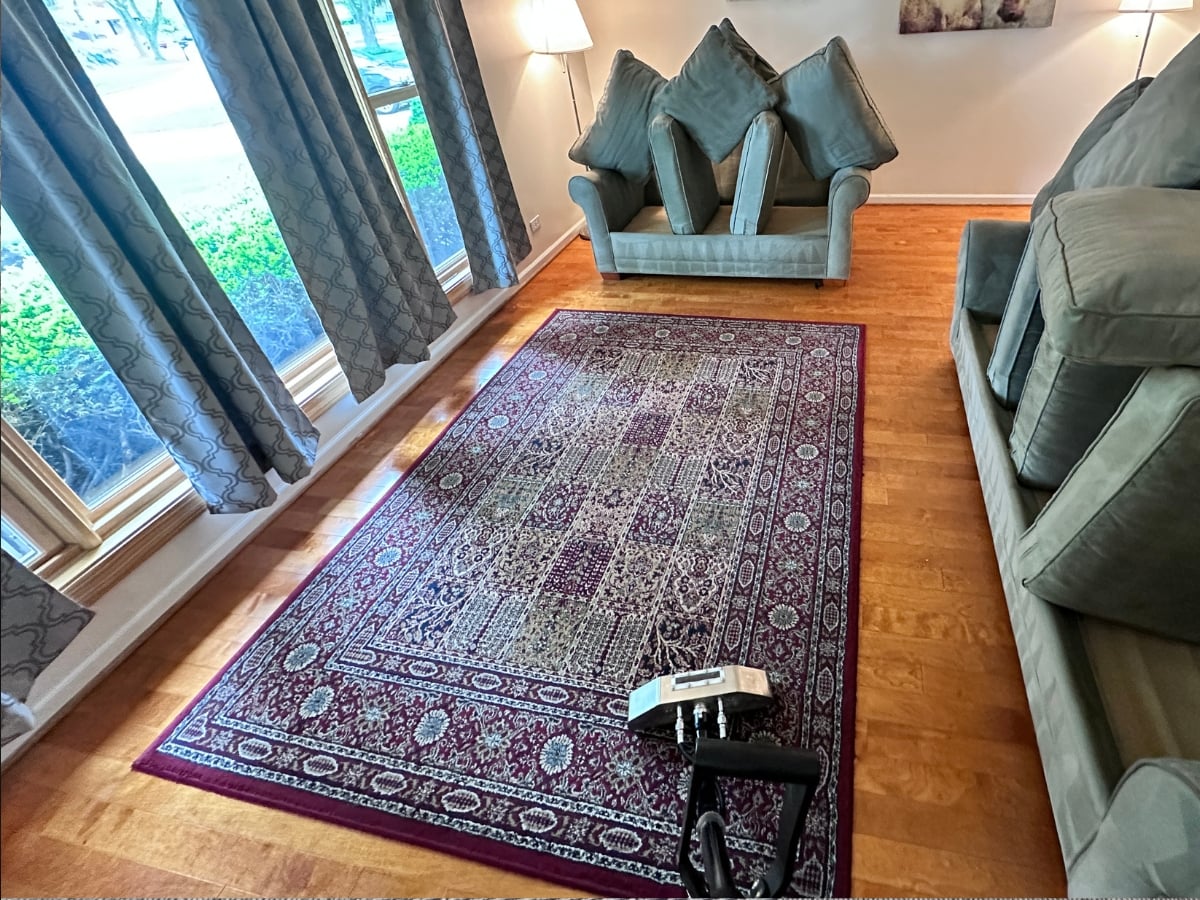 Rug cleaning in a Charlotte, NC home, accent rug fully extracted