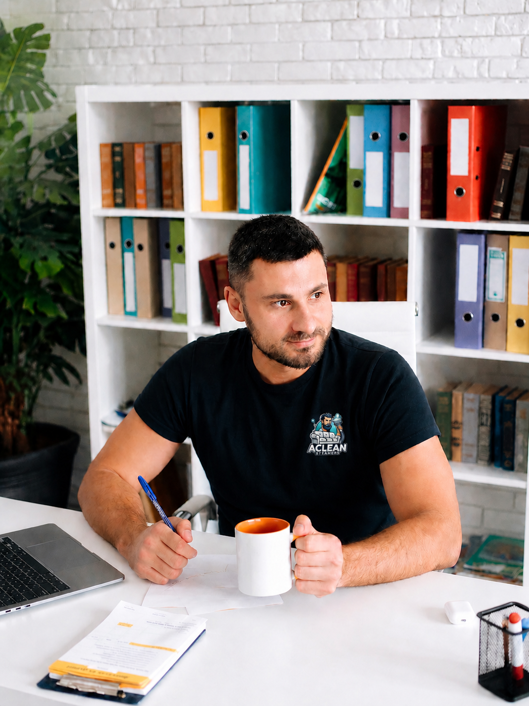 Sergio Semeniuk, founder of Aclean Steamers, with professional cleaning equipment